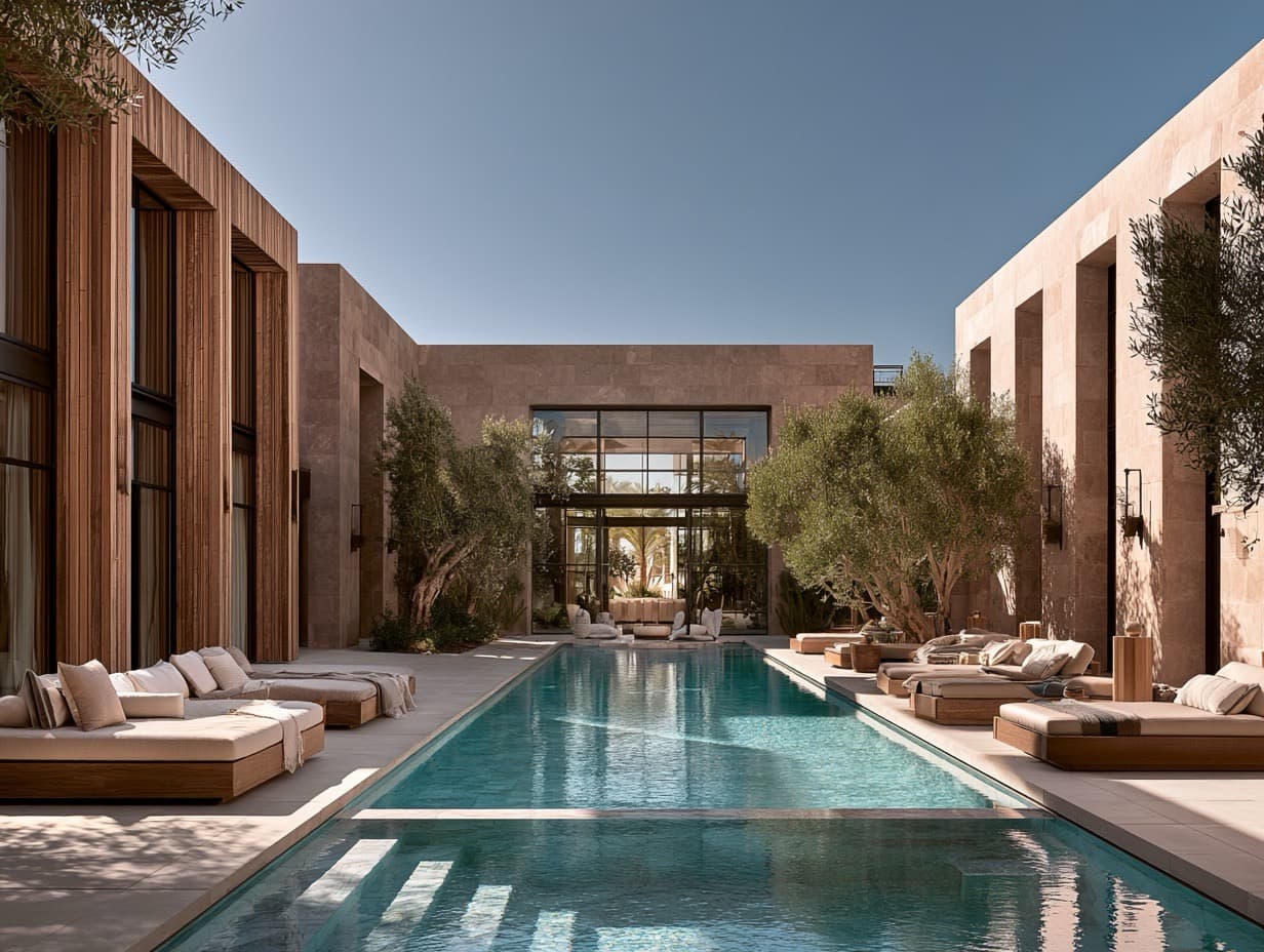 Ember House courtyard with pool